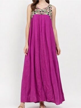 Anthropologie Maeve Majuli Beaded A Line Maxi Dress Fuchsia Pink Size Large